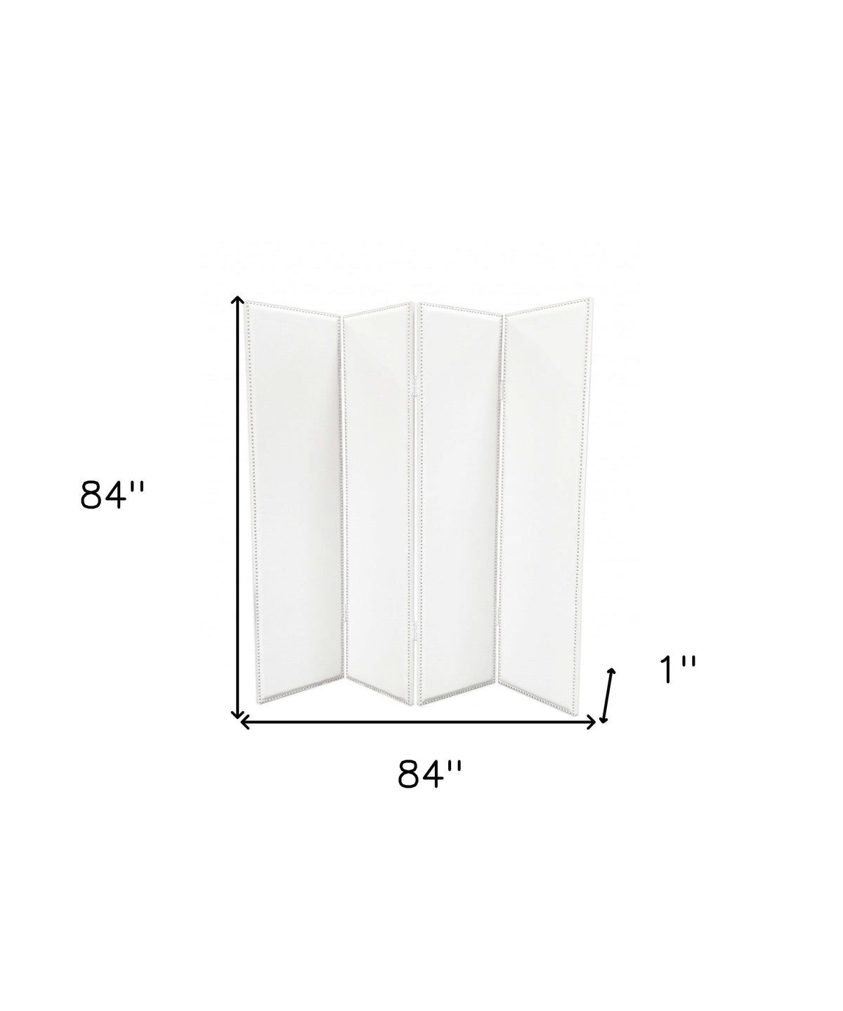 84" White Faux Leather Folding Four Panel Screen Room Divider