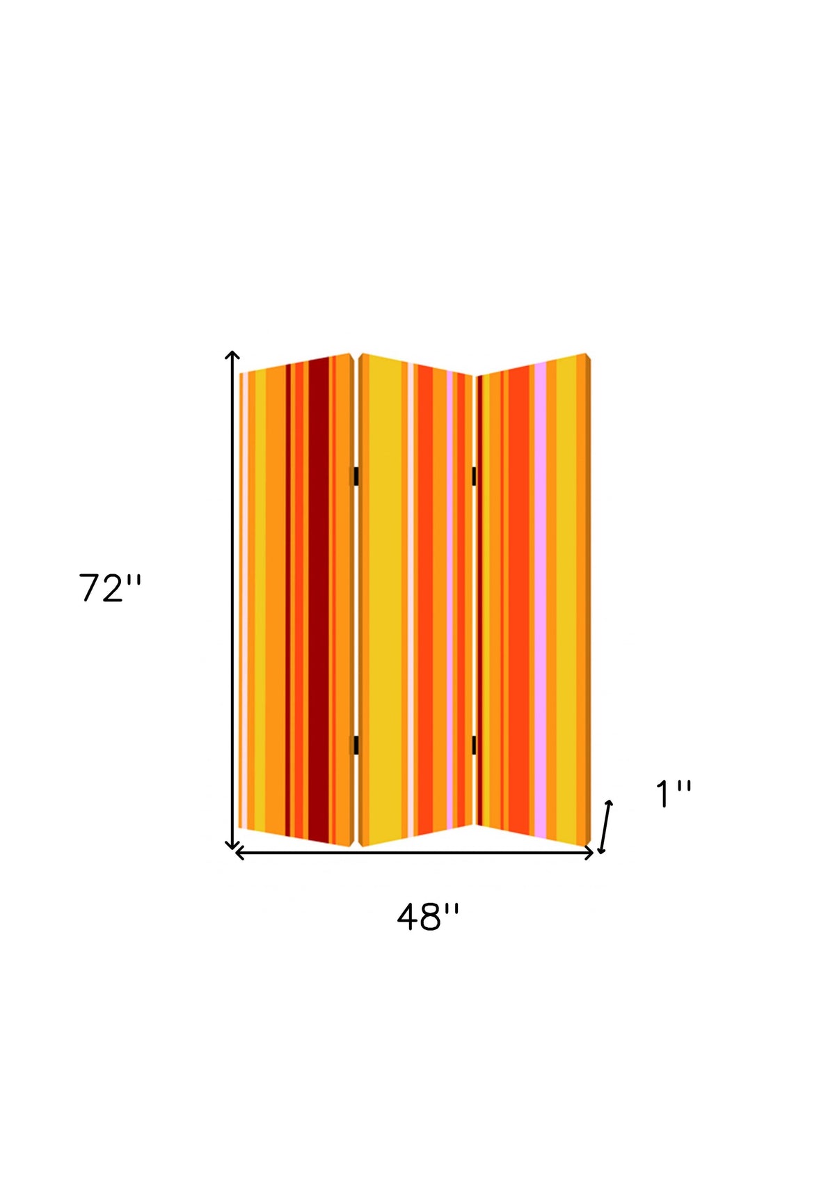 72" Orange And Yellow Canvas Folding Three Panel Screen Room Divider