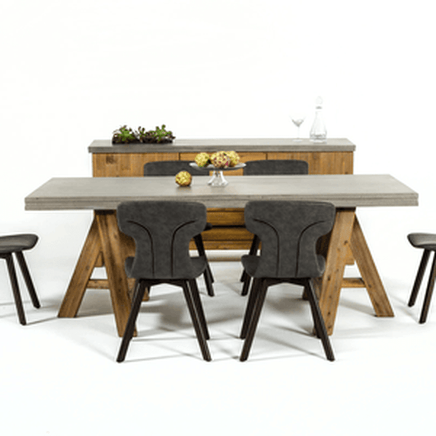 30" Concrete And Solid Acacia Wood Dining Table