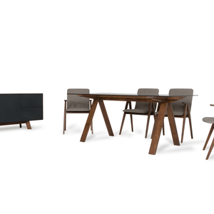 30" Walnut Wood Veneer Mdf And Glass Dining Set