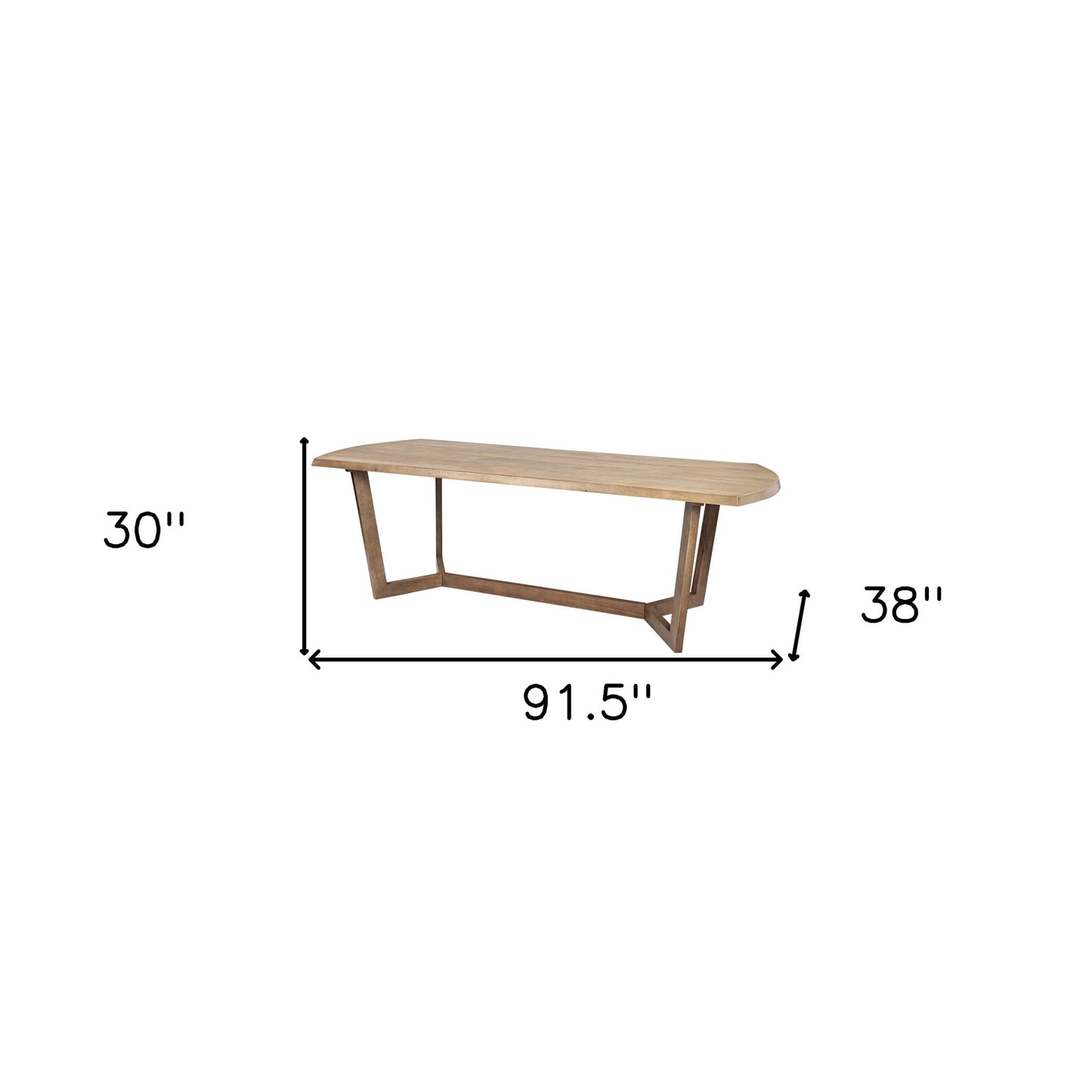 92" Natural And Brown Solid Wood Trestle Base Dining Table
