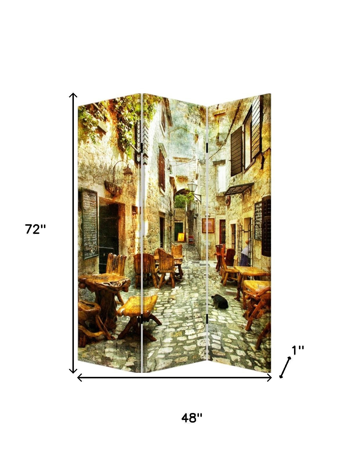72" Brown Folding Three Panel Screen Room Divider