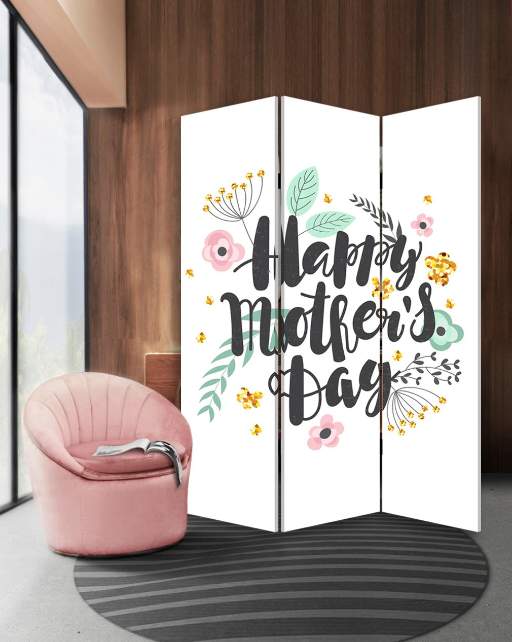 72" White Folding Three Panel Screen Room Divider