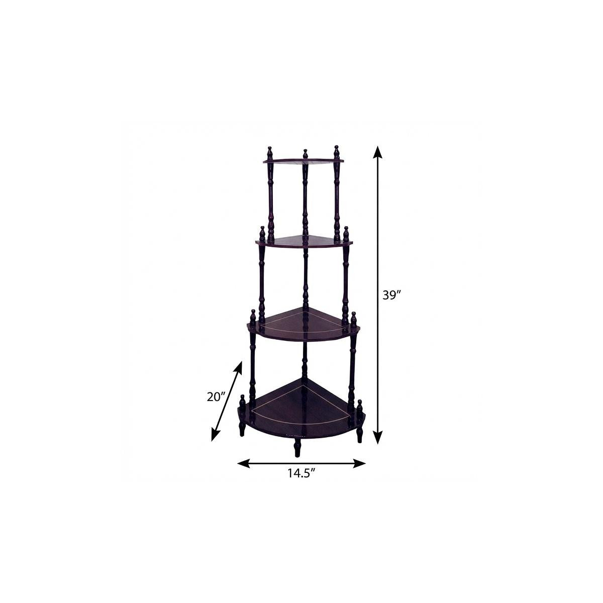 39" Brown Wood Four Tier Corner Bookcase