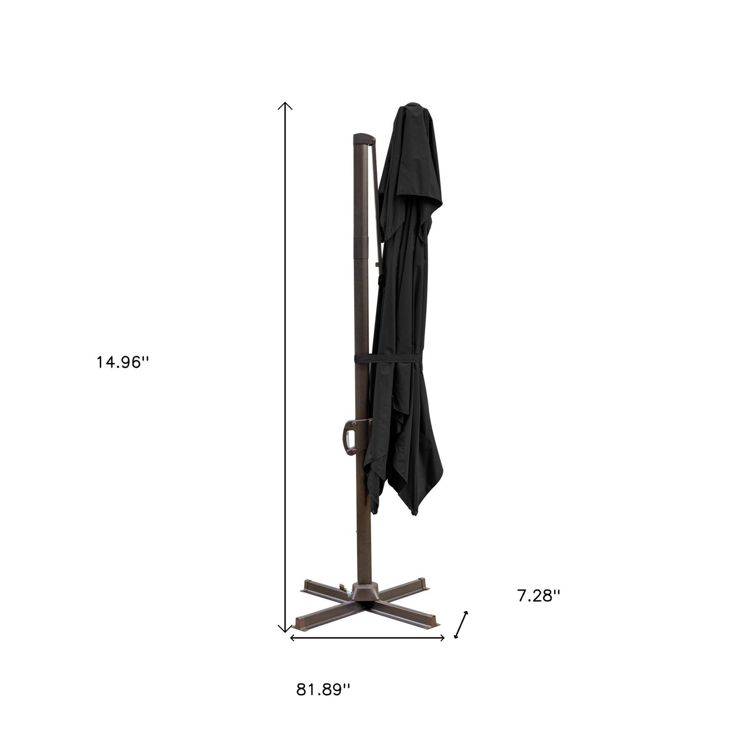 15" Black Polyester Square Tilt Cantilever Patio Umbrella with Stand