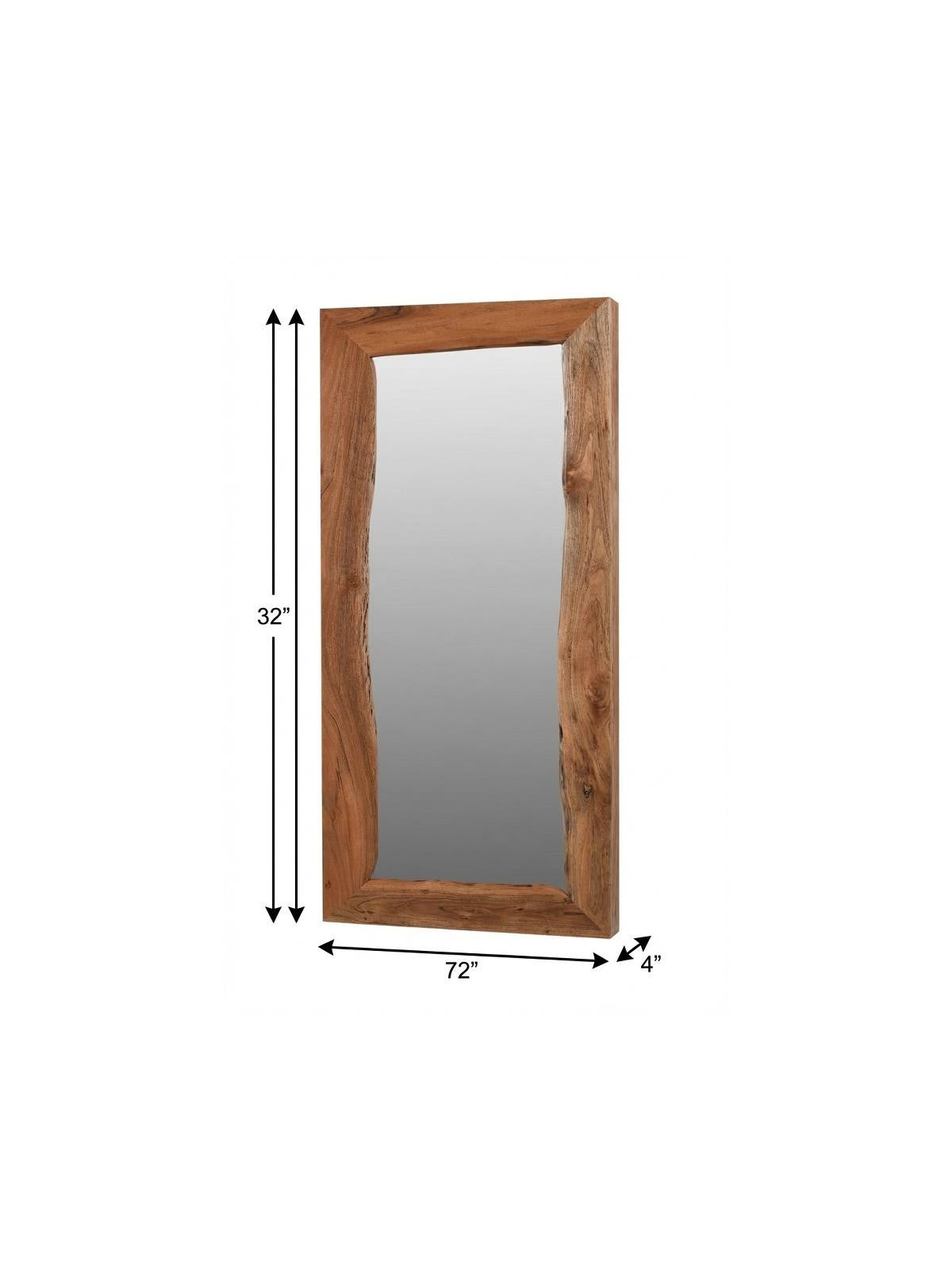 32" Brown Live Edge Solid Wood Full Length Hanging Mirror