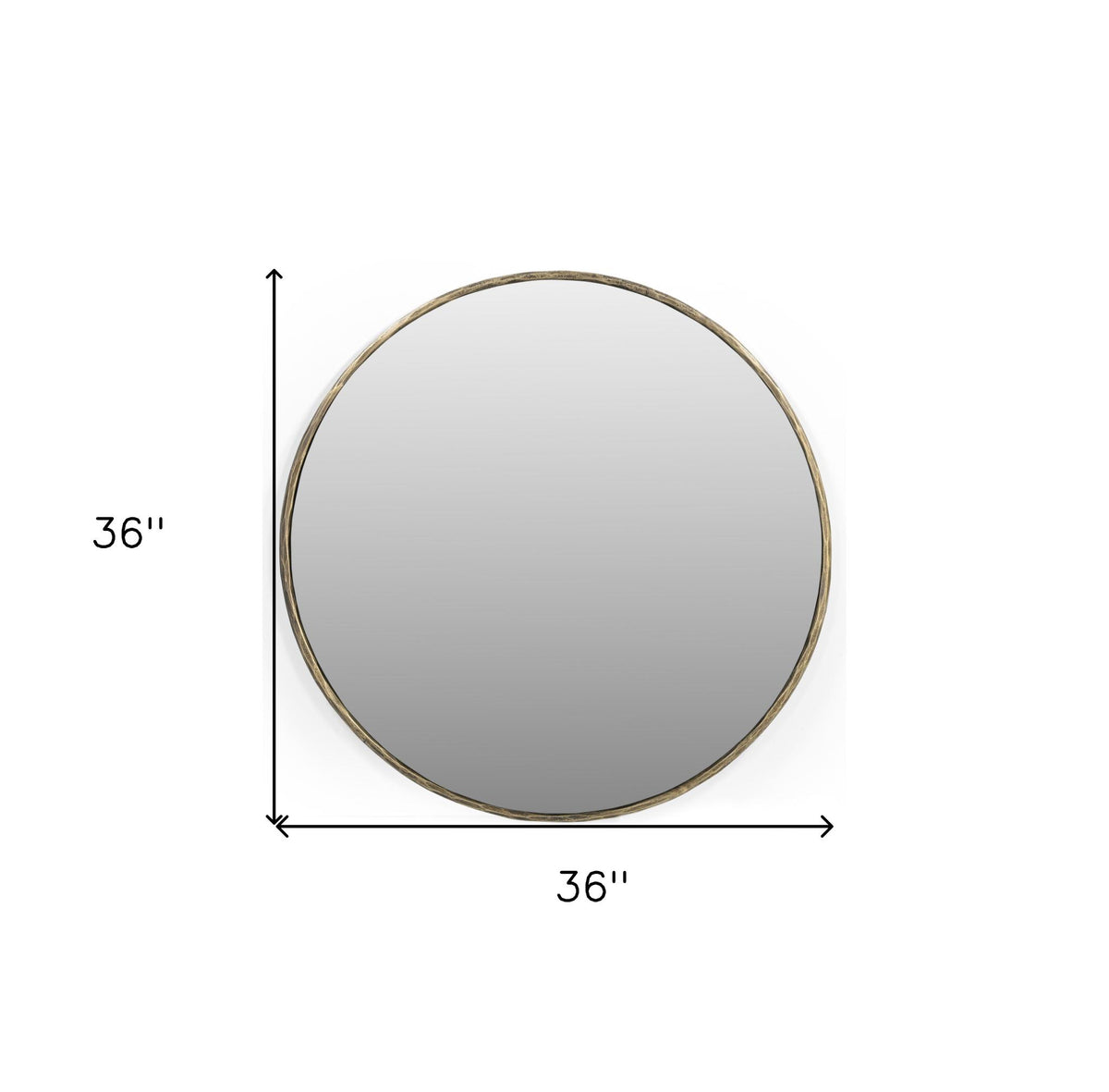 36" Antiqued Brass Iron Round Framed Accent Mirror