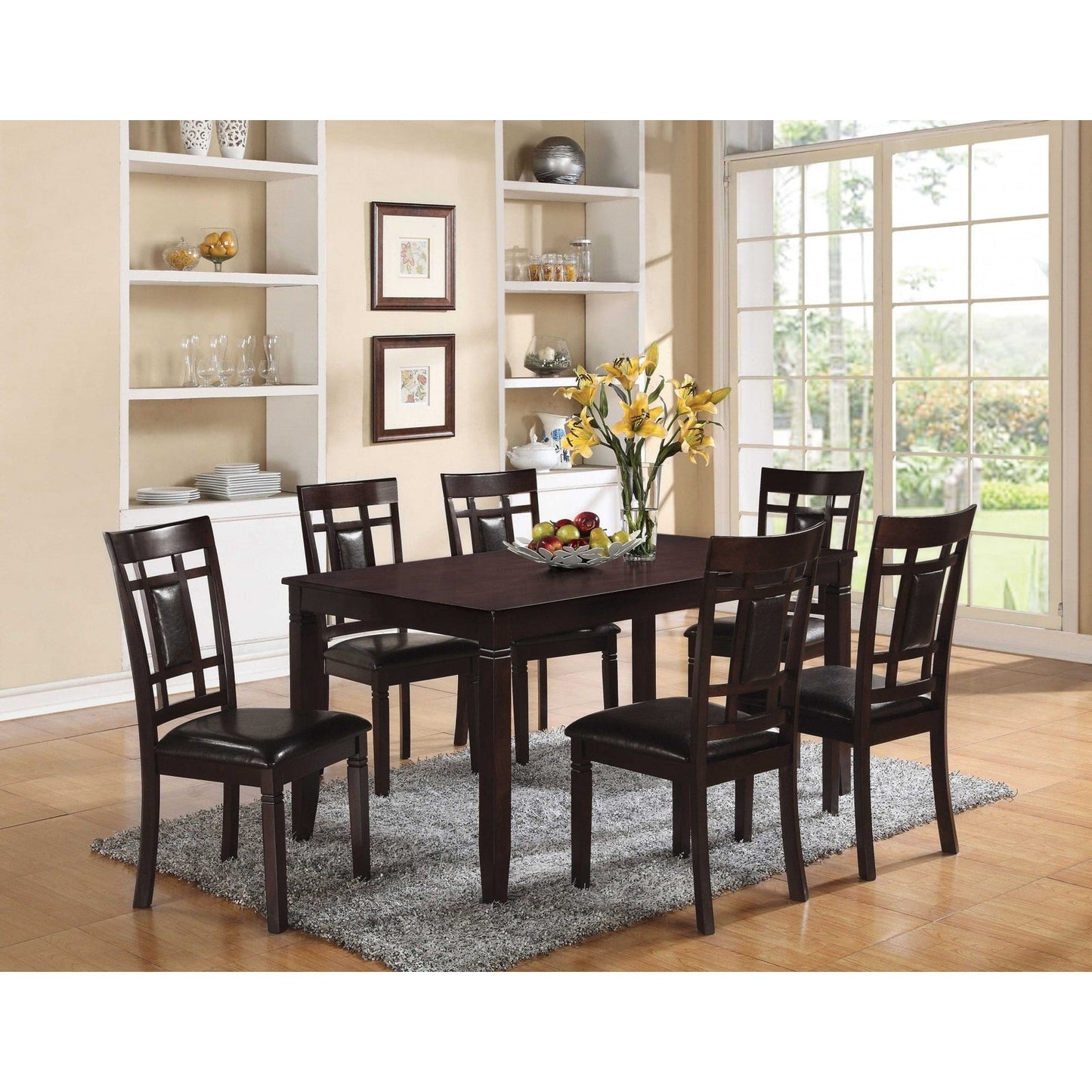7Pc Espresso And Espresso Pu Dining Set