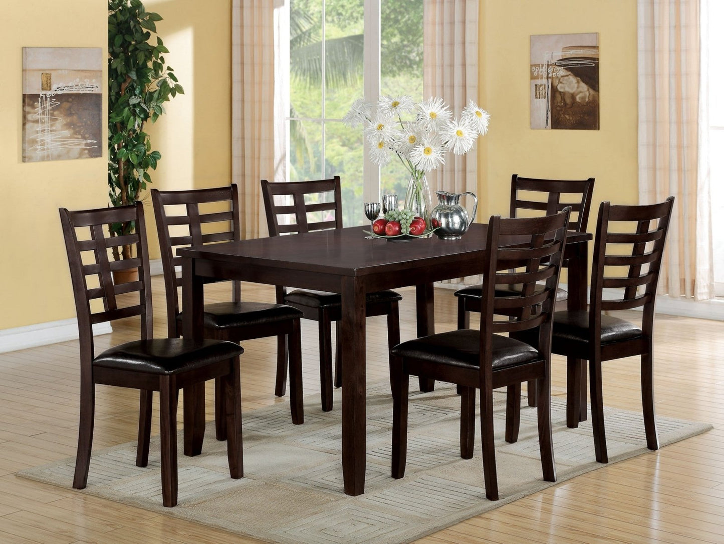 7Pc Espresso Espresso Pu Dining Set
