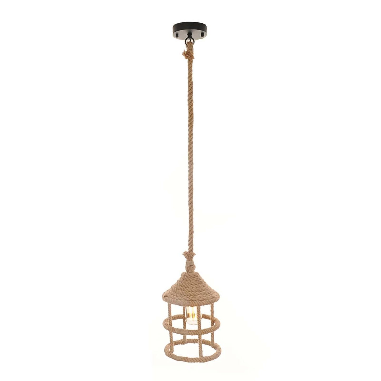 Beige and Black Iron and Rope Ceiling Light