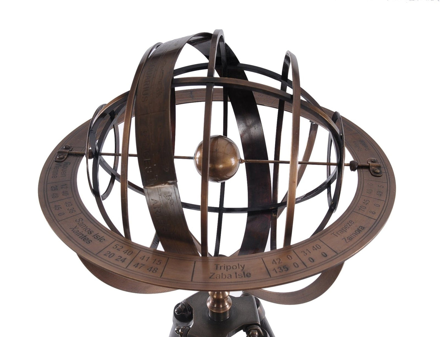 Homeroots 25" X 25" X 45.75" Brass Armillary With Wood Stand