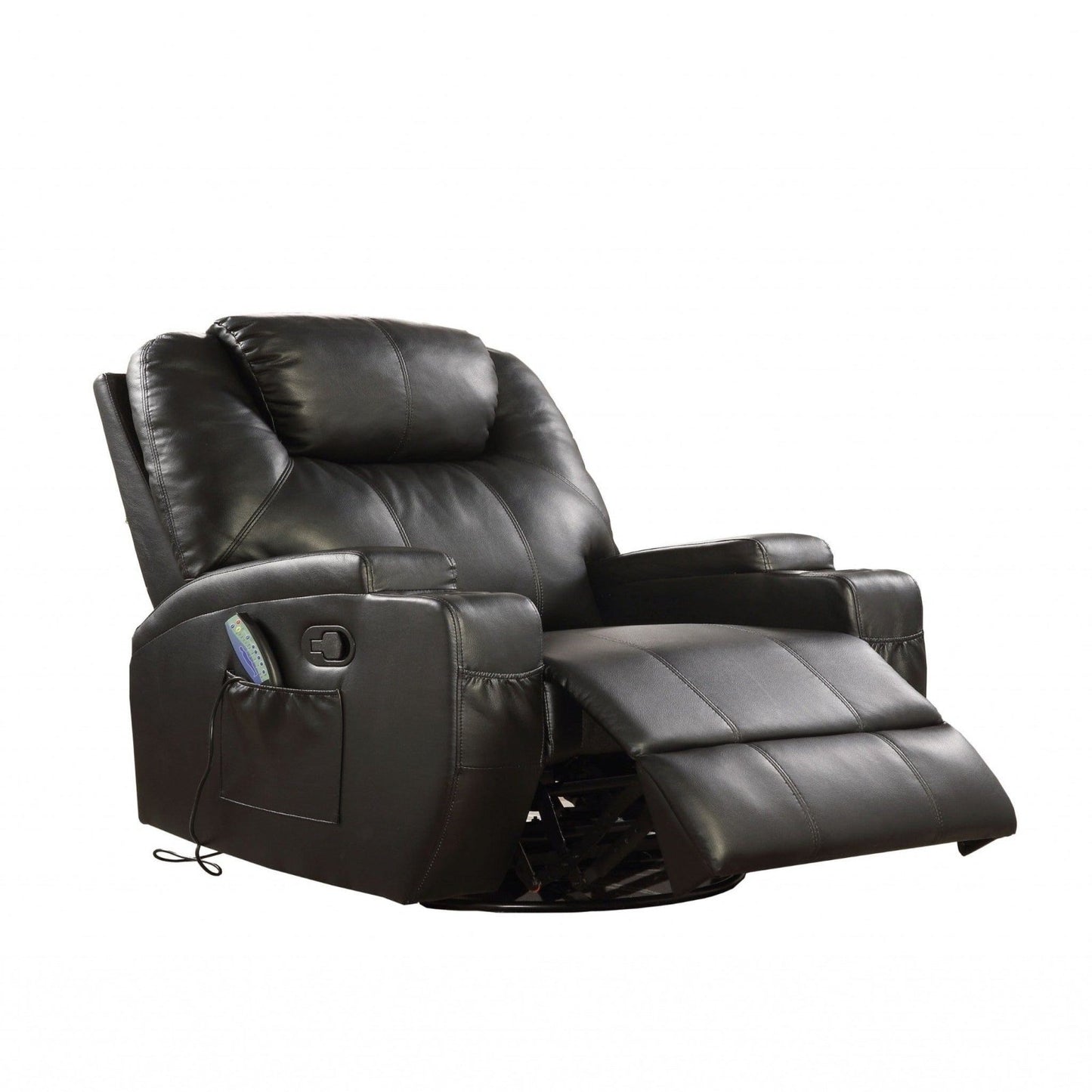 Homeroots Black Bonded Leather Match Swivel Rocker Recliner With Massage