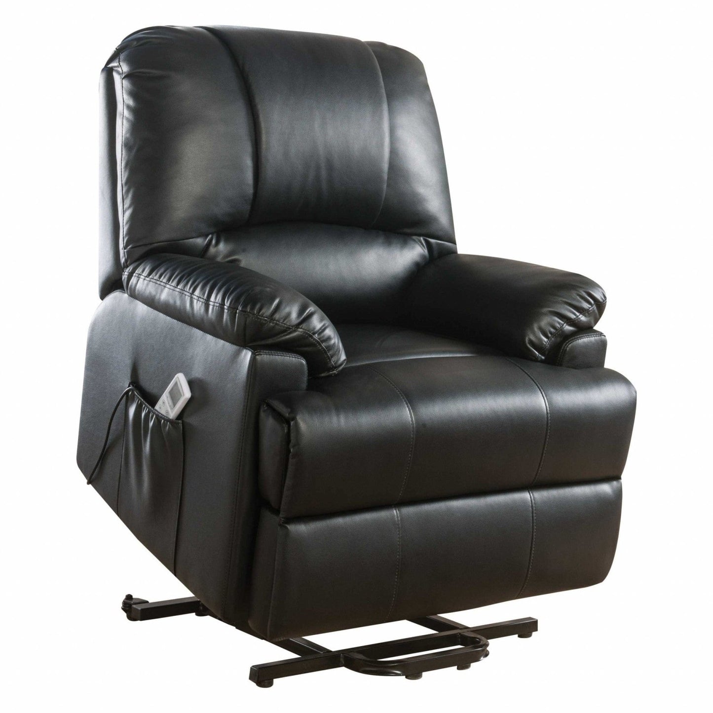 Homeroots Black Leatherette Power Lift Massage Recliner
