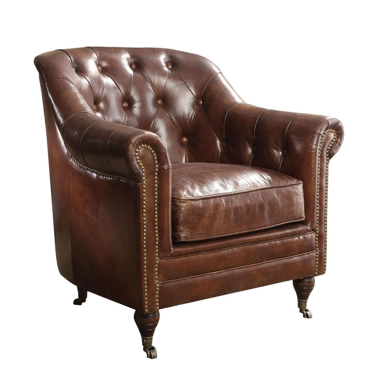 Top Grain Leather And Brown Tufted Chesterfield Chair