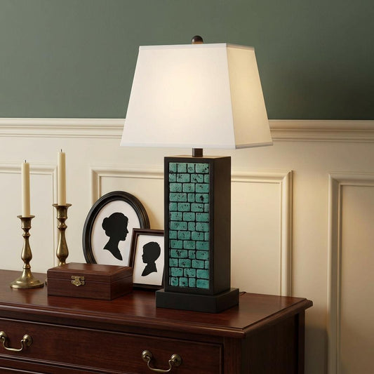 31" Black Metal Bedside Lamp With White Empire Shade