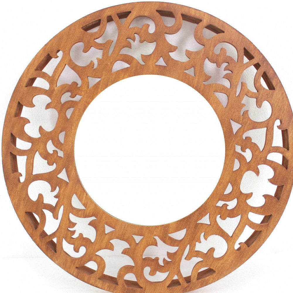 24" Brown Round Wood Framed Accent Mirror