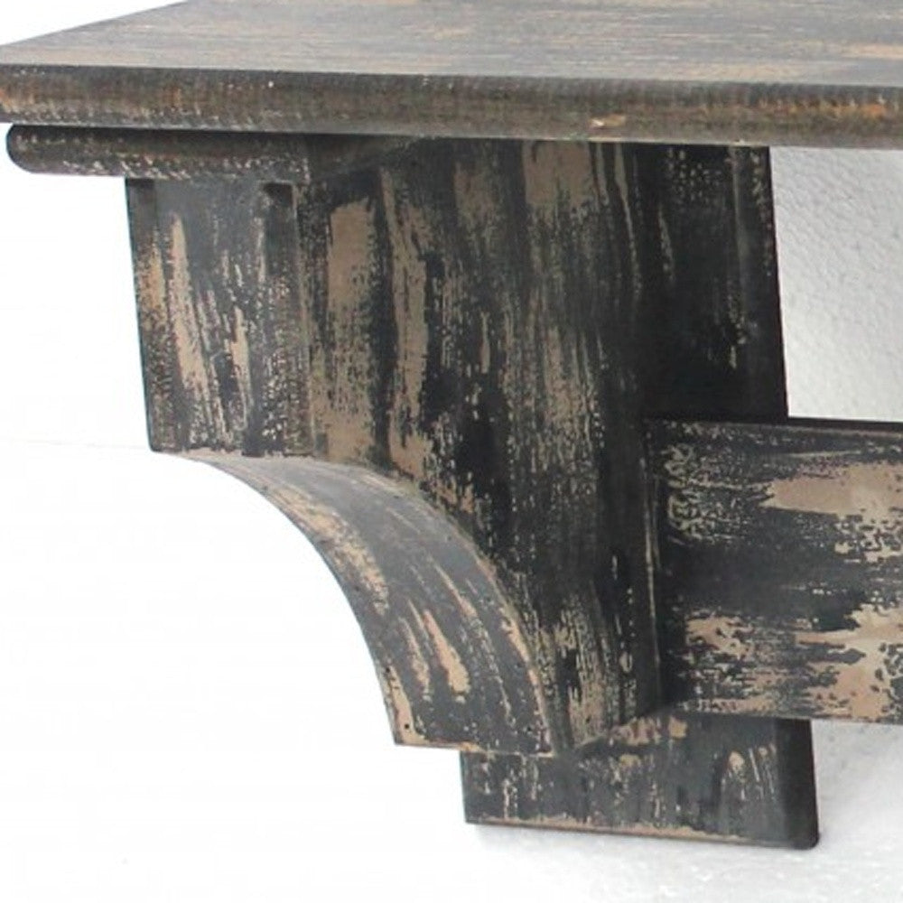 30" Black Distressed Wood Four Hook Wall Mounted Hanging Coat Rack