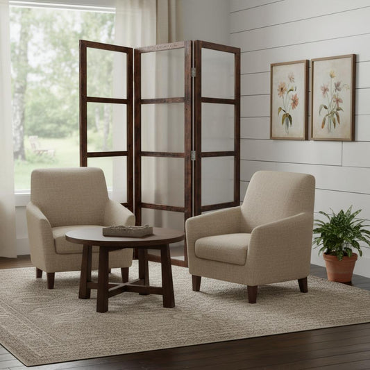 84" Brown Folding Three Panel Screen Room Divider