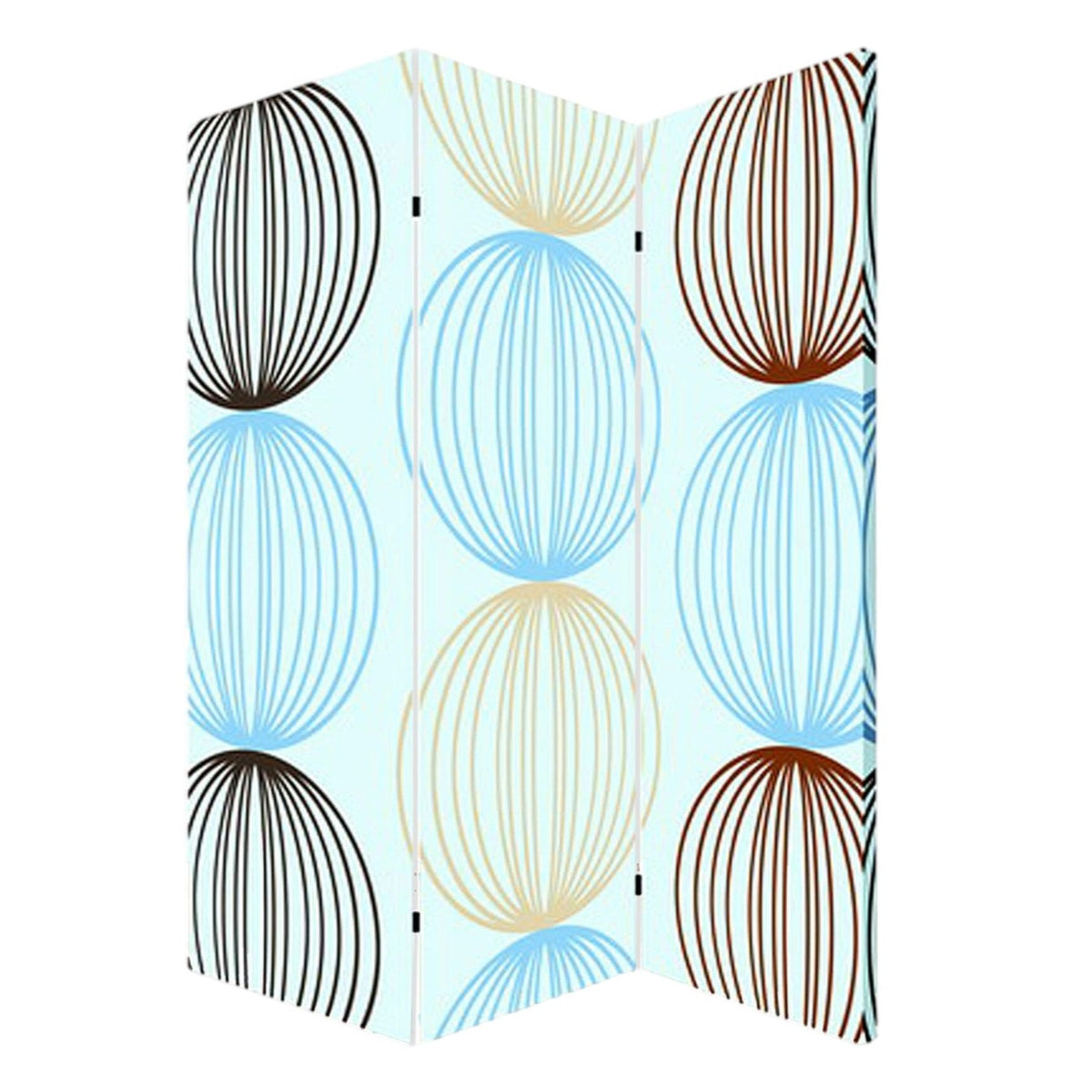 72" Blue Canvas Folding Three Panel Screen Room Divider