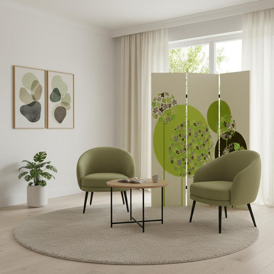 72" Green Canvas Folding Three Panel Screen Room Divider