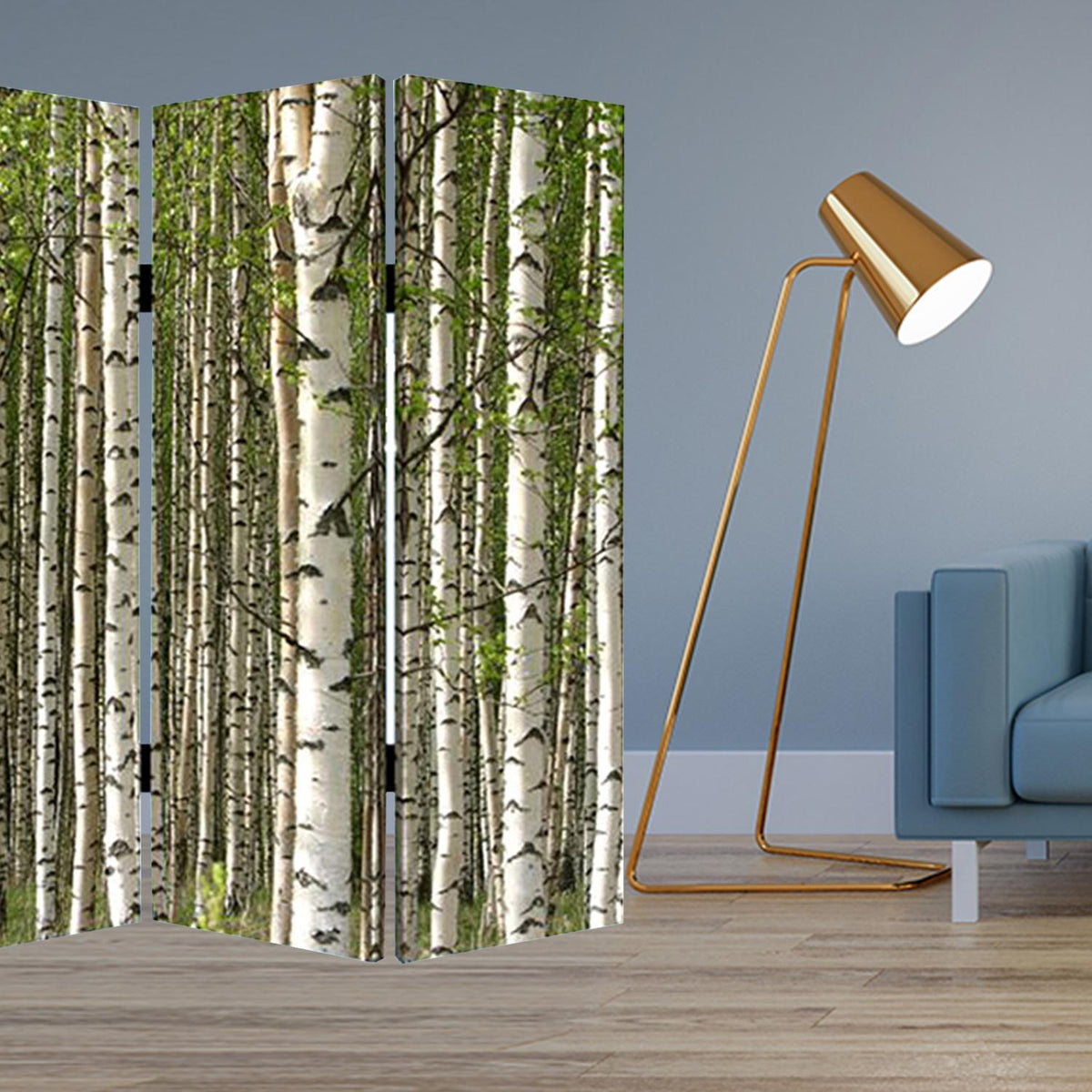 84" Green Canvas Folding Four Panel Screen Room Divider