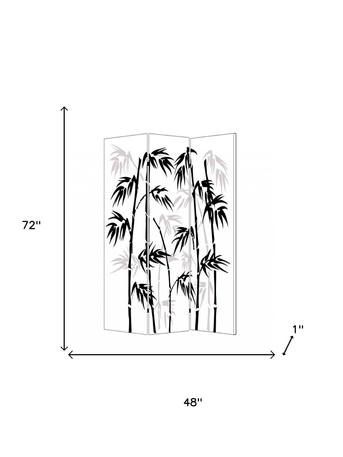 72" Black And White Canvas Folding Three Panel Screen Room Divider