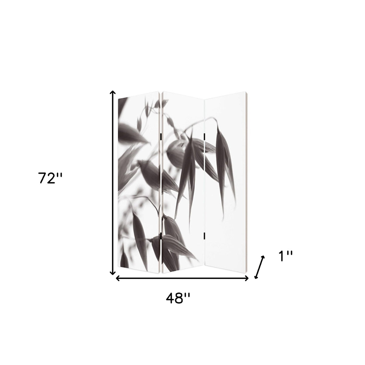 72" Gray Canvas Folding Three Panel Screen Room Divider