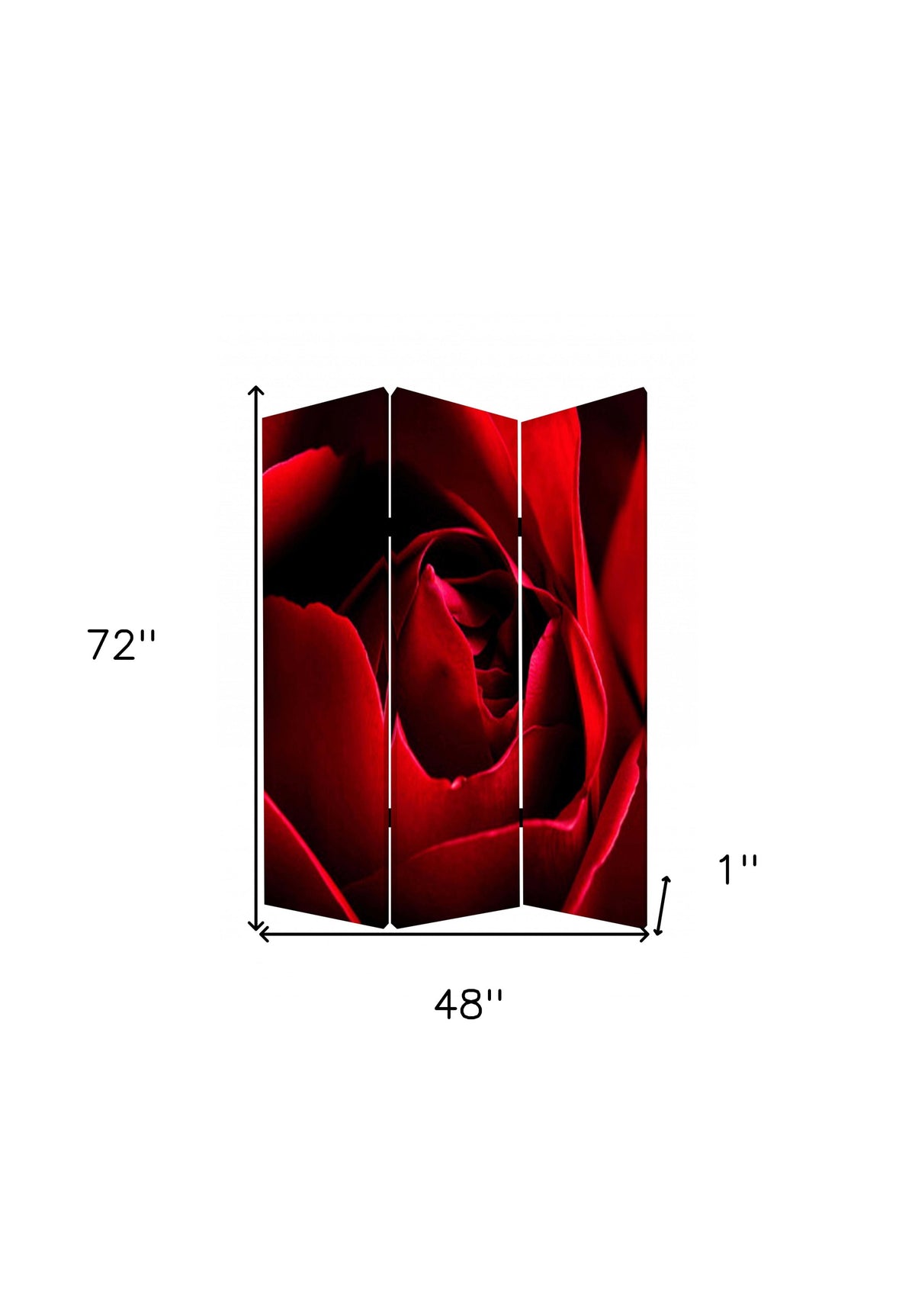 72" Red Canvas Folding Three Panel Screen Room Divider