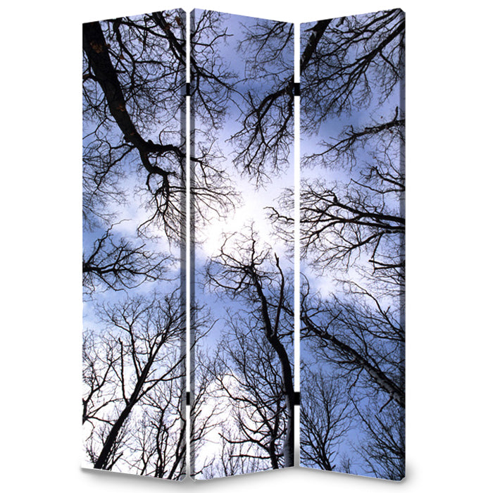 72" Black And Blue Canvas Folding Three Panel Screen Room Divider