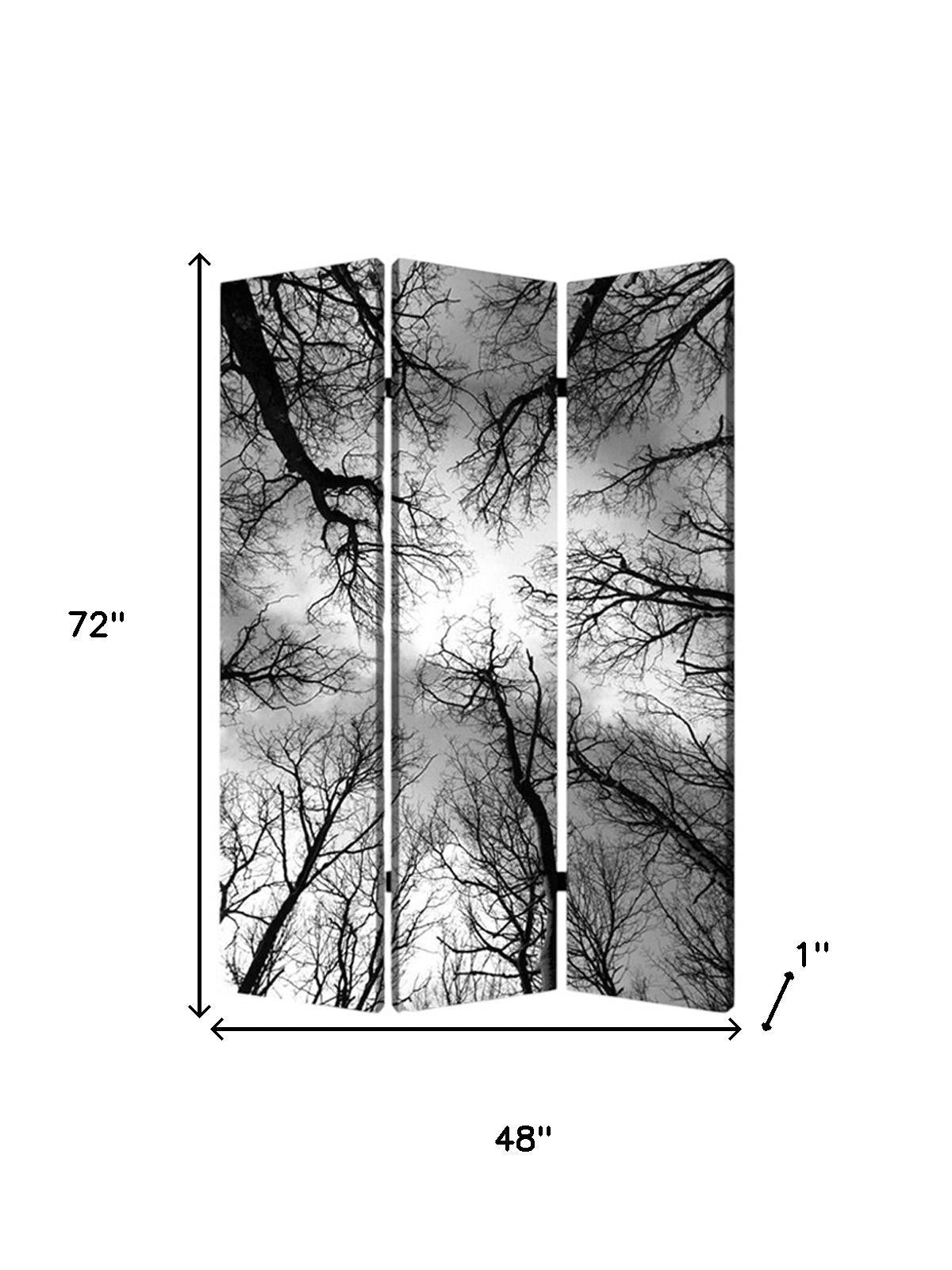 72" Black And Blue Canvas Folding Three Panel Screen Room Divider