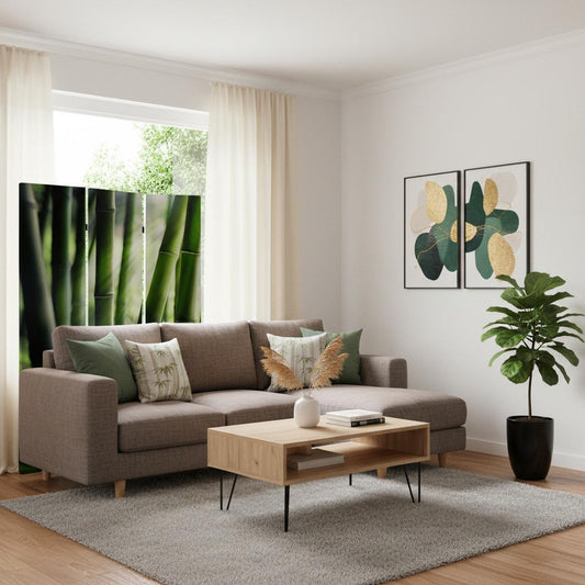 72" Green Canvas Folding Three Panel Screen Room Divider