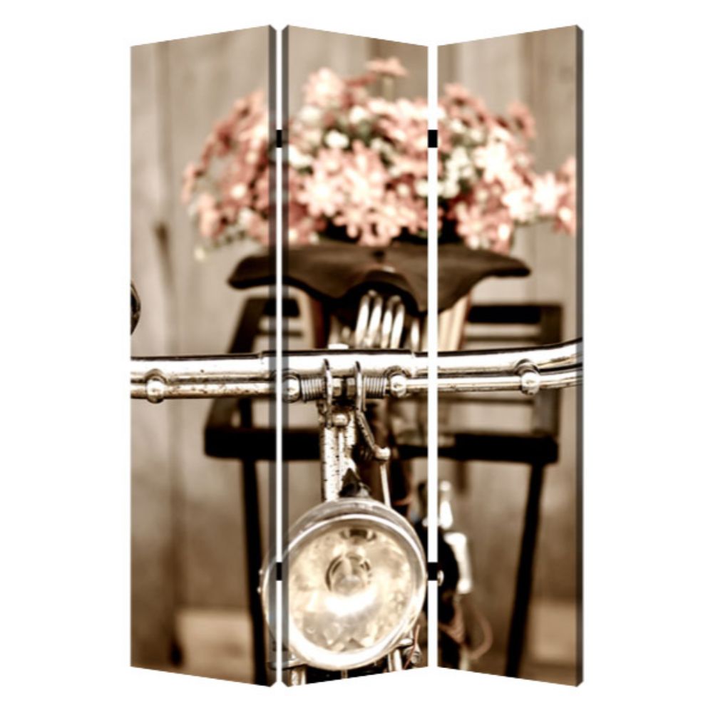 72" Brown Canvas Folding Three Panel Screen Room Divider
