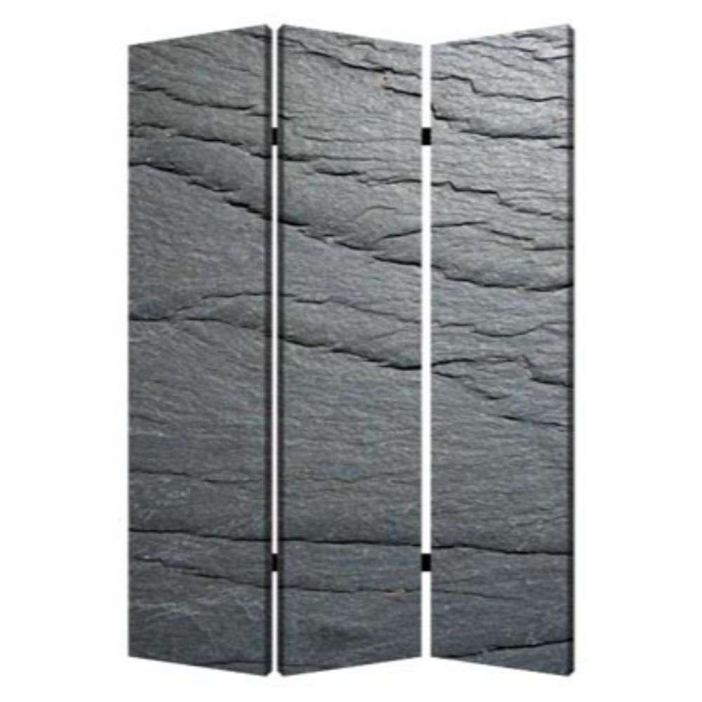 72" Gray Canvas Folding Three Panel Screen Room Divider