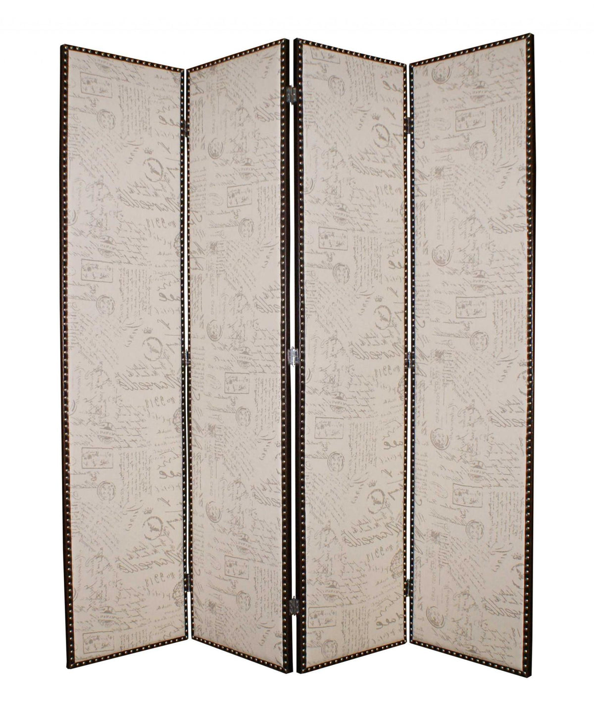 84" Beige Fabric Folding Four Panel Screen Room Divider