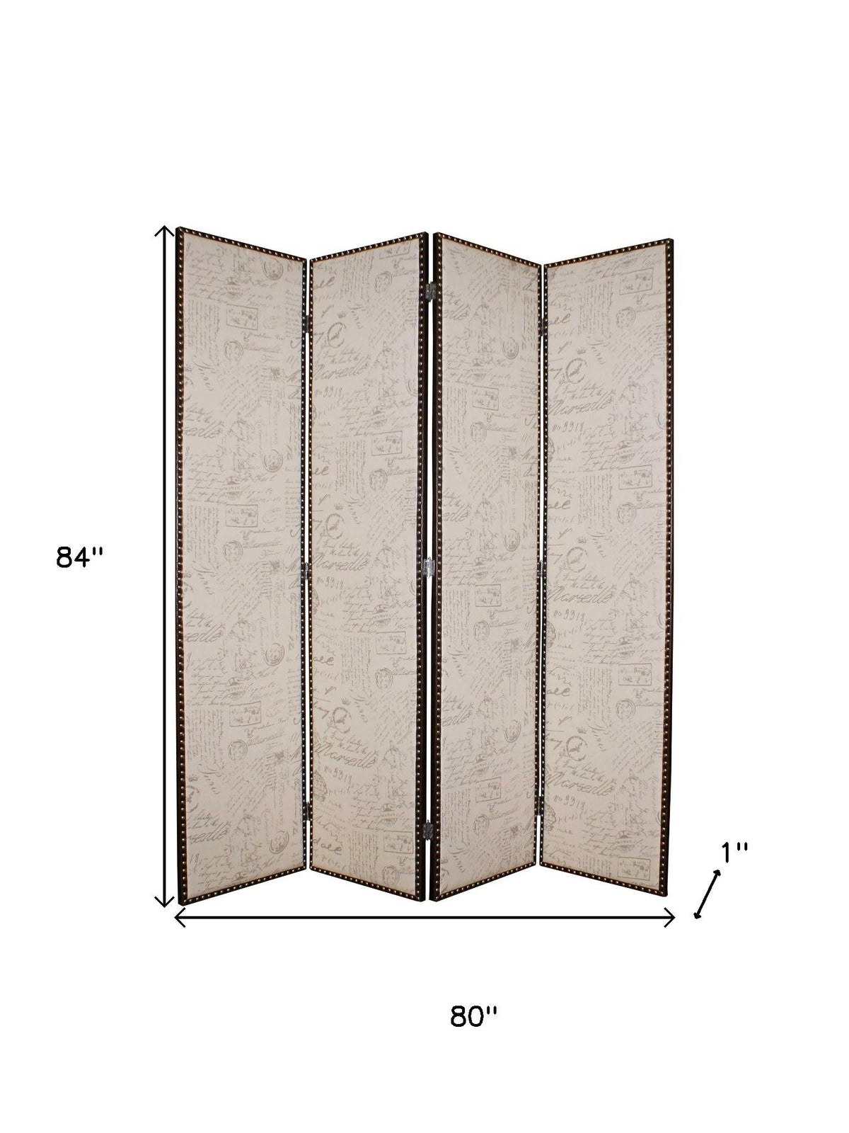 84" Beige Fabric Folding Four Panel Screen Room Divider