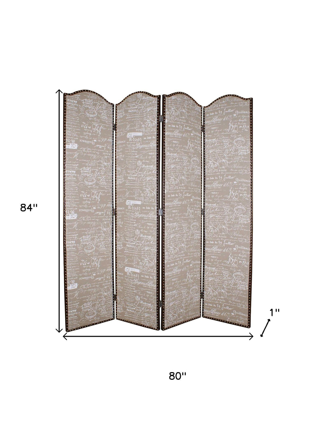 84" Tan Fabric Folding Four Panel Screen Room Divider