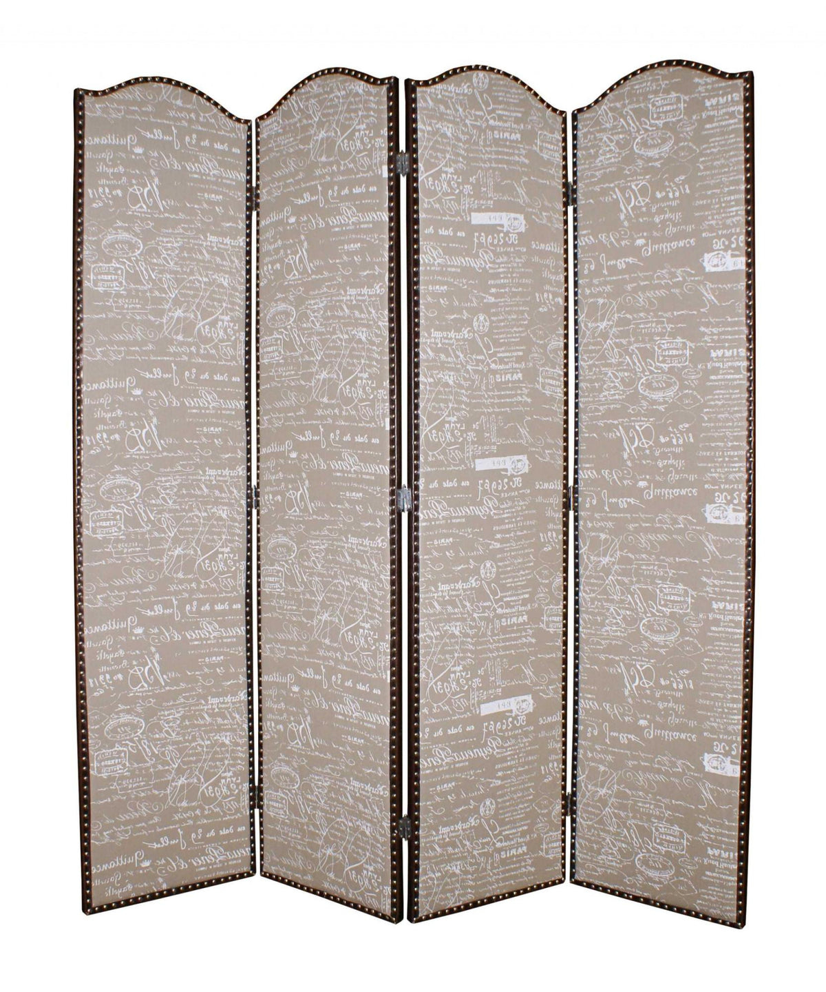 84" Tan Fabric Folding Four Panel Screen Room Divider