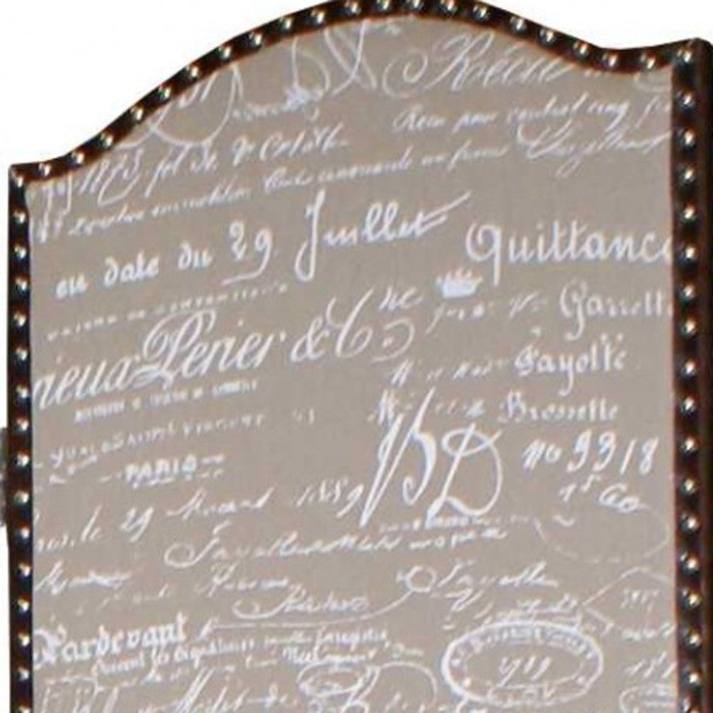 84" Tan Fabric Folding Four Panel Screen Room Divider