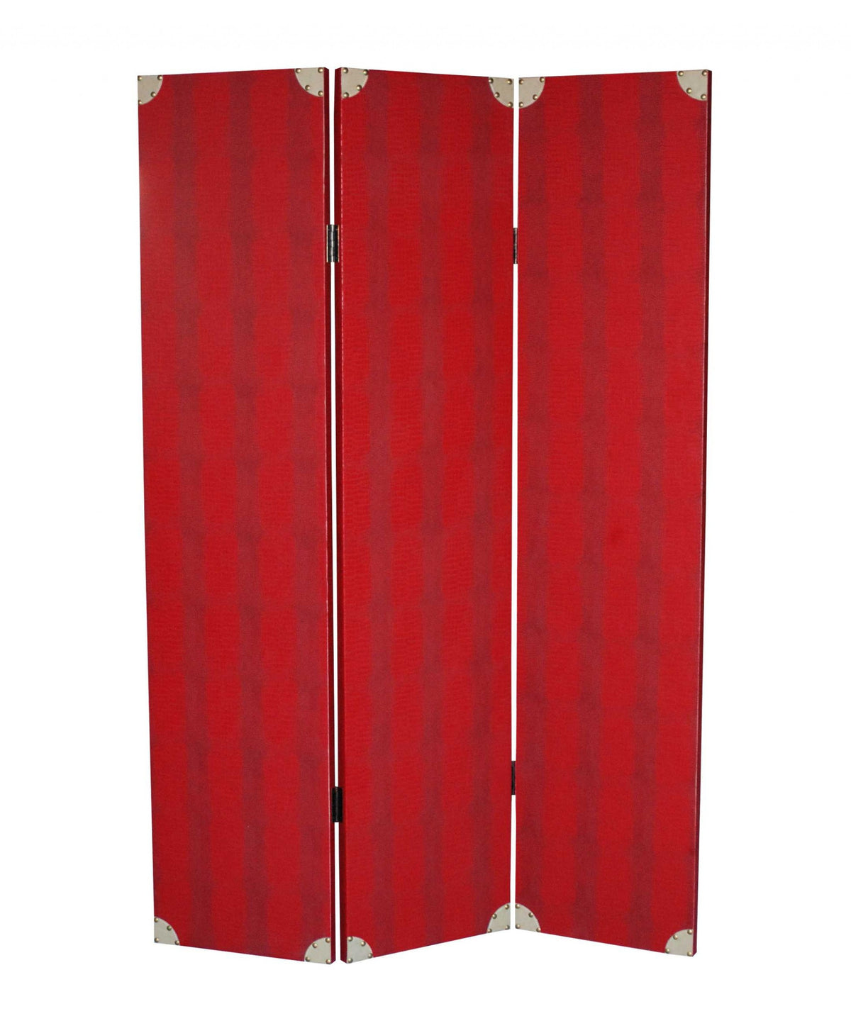 71" Red Wood Folding Three Panel Screen Room Divider