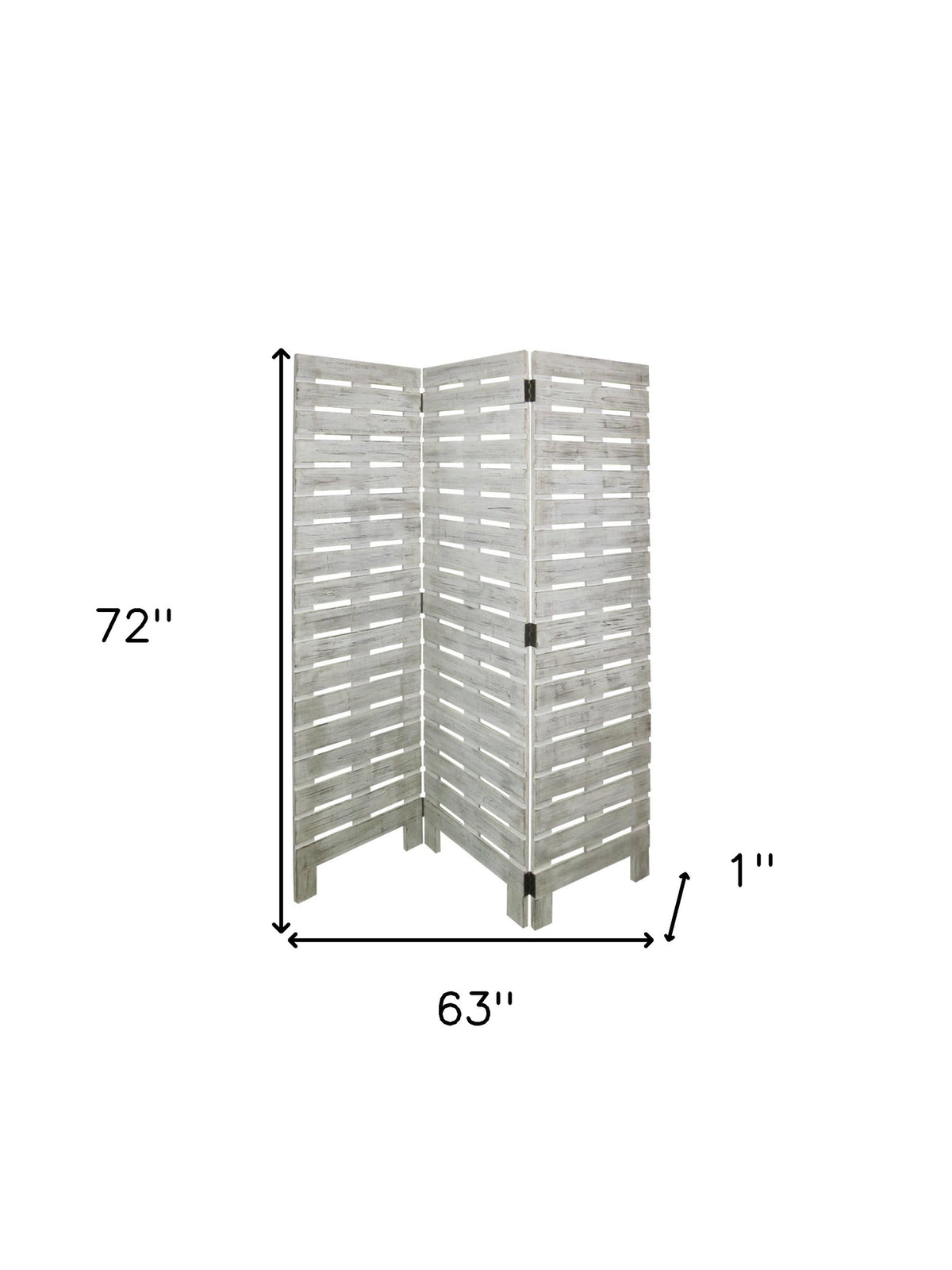 72" White Wood Folding Three Panel Screen Room Divider