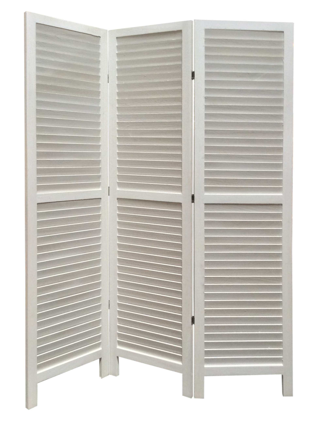 67" White Wood Folding Three Panel Screen Room Divider