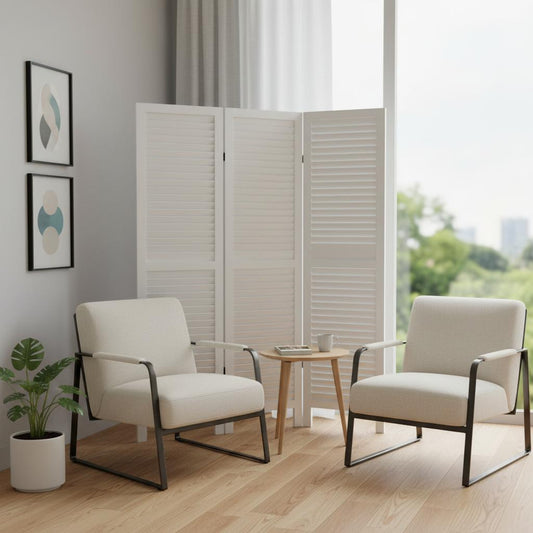 67" White Wood Folding Three Panel Screen Room Divider