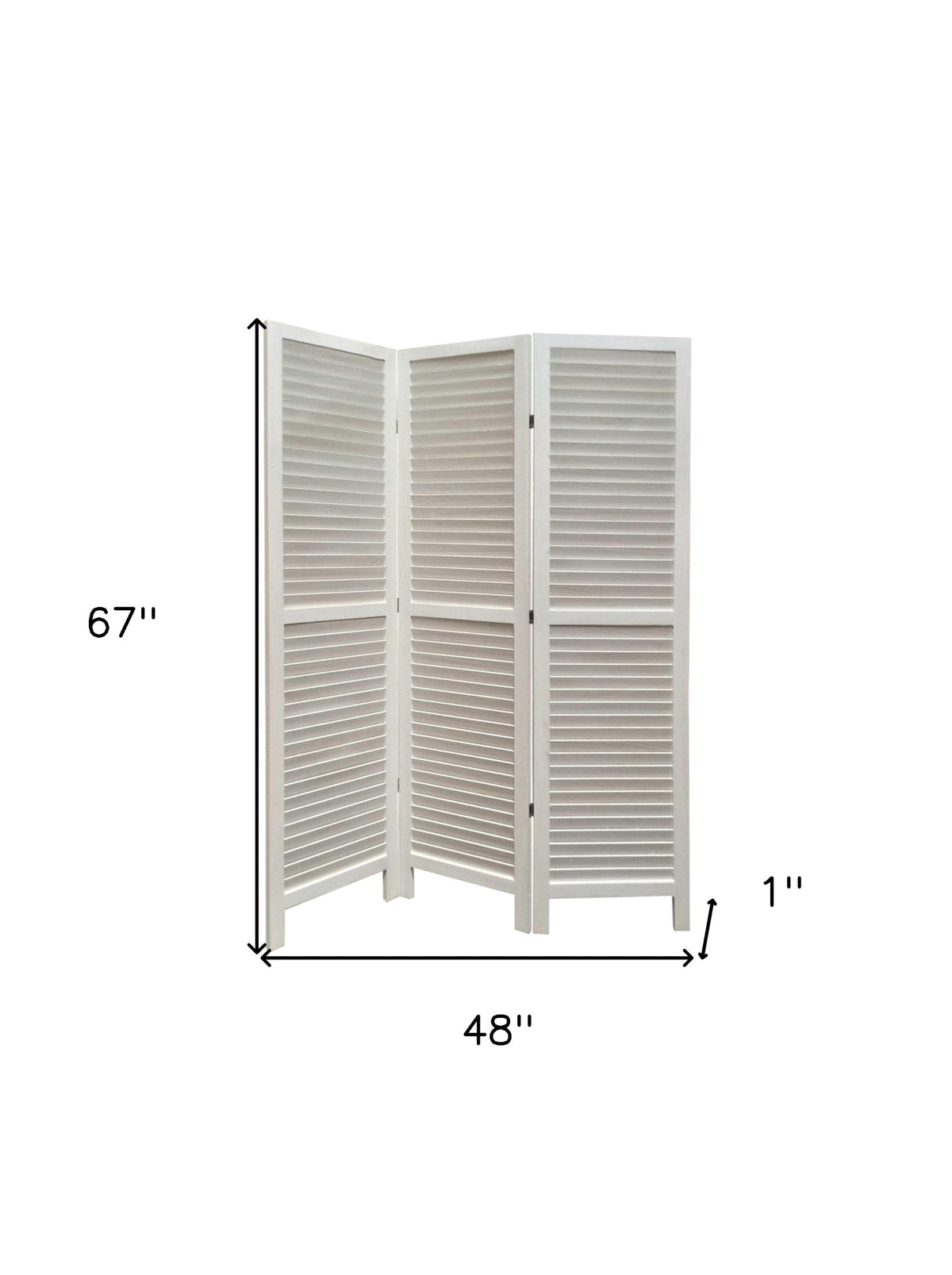 67" White Wood Folding Three Panel Screen Room Divider