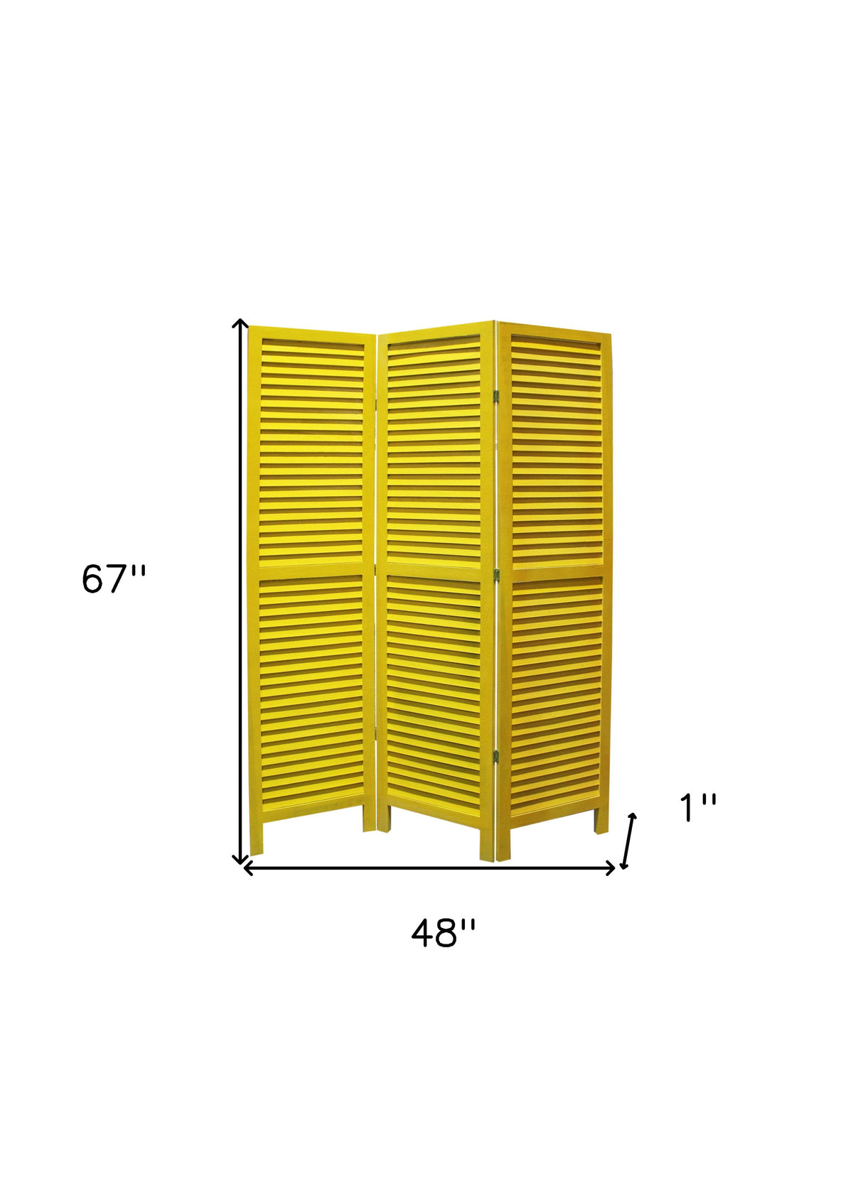 67" Yellow Wood Folding Three Panel Screen Room Divider