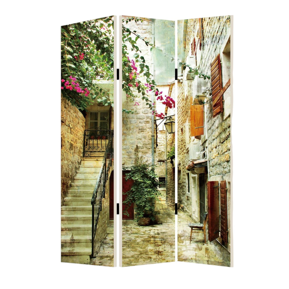 72" Beige Canvas Folding Three Panel Screen Room Divider