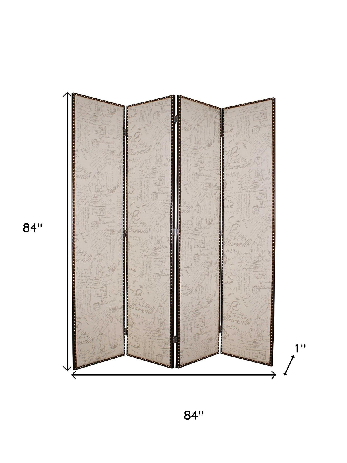 84" Tan Fabric Folding Four Panel Screen Room Divider