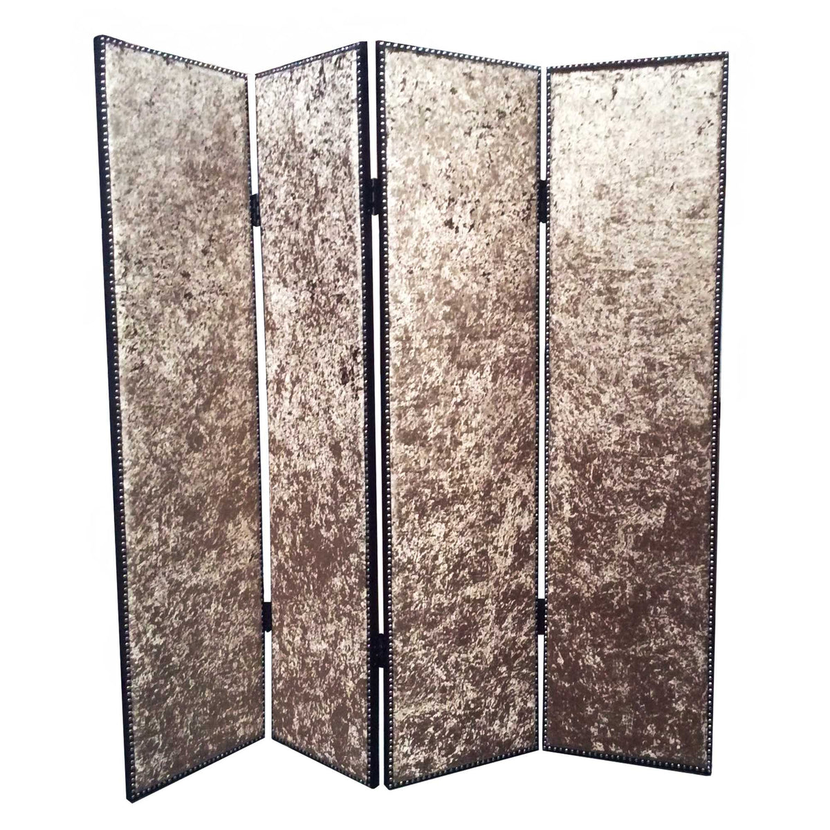 84" Bronze Fabric Folding Four Panel Screen Room Divider