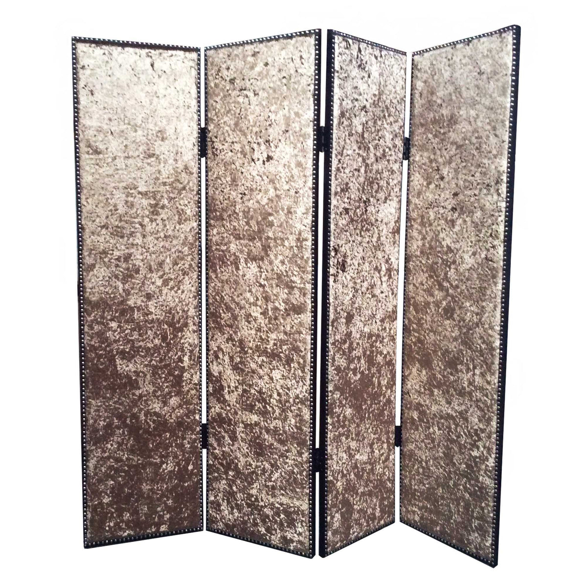 84" Bronze Fabric Folding Four Panel Screen Room Divider