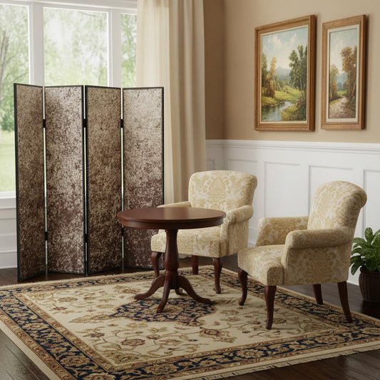 84" Bronze Fabric Folding Four Panel Screen Room Divider
