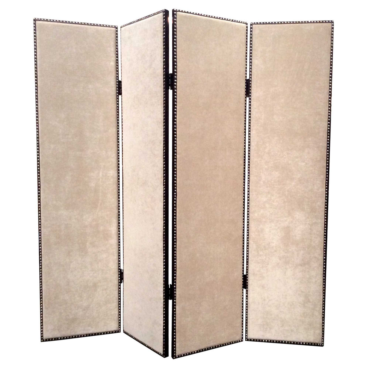 84" Beige Fabric Folding Four Panel Screen Room Divider
